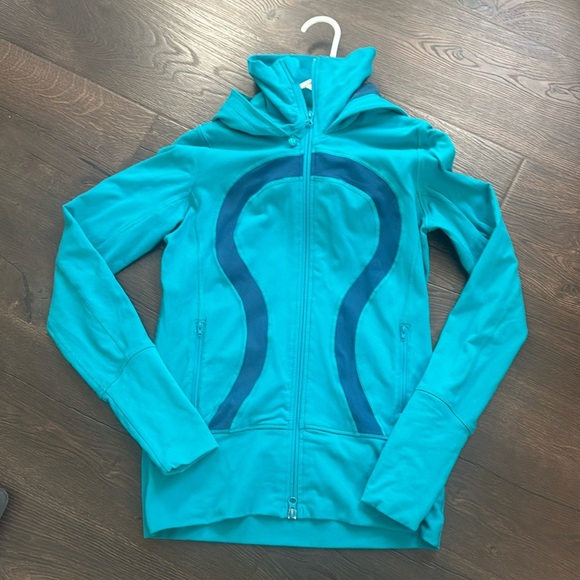 lululemon athletica Jackets & Blazers - Lululemon Stride Hooded Full Zip Jacket Teal/Blue size 6 Long Sleeve Hoodie